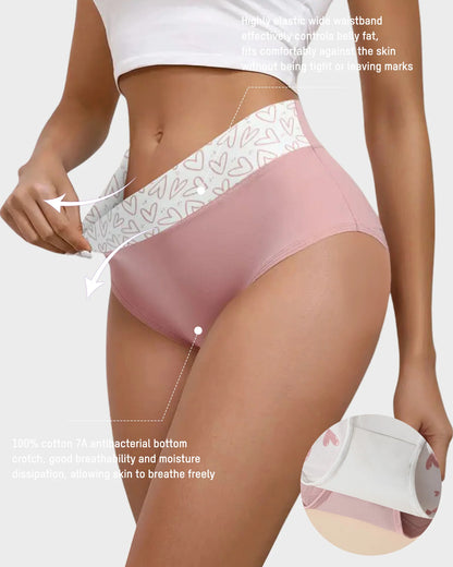 Soft Cotton Heart Print High-Waist Panties (6 Pack)