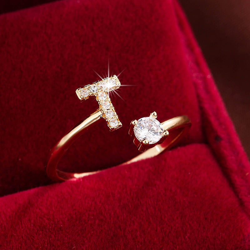 Adjustable Initial Ring – Zircon 26-Letter Band