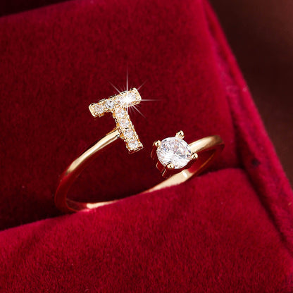 Adjustable Initial Ring – Zircon 26-Letter Band