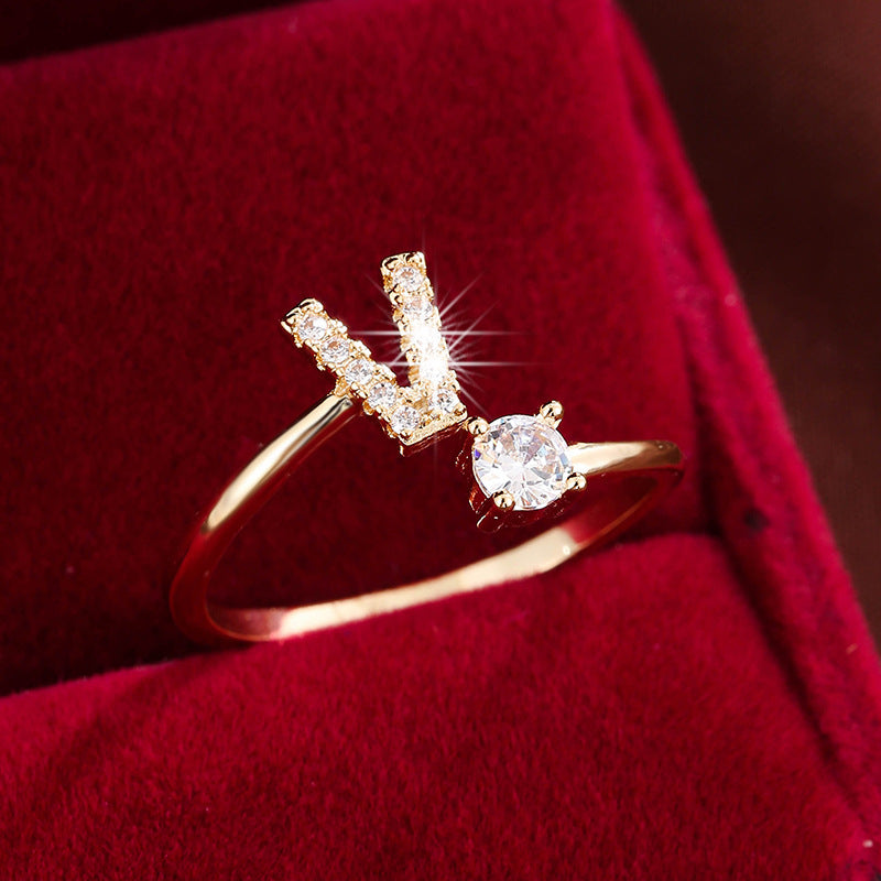 Adjustable Initial Ring – Zircon 26-Letter Band