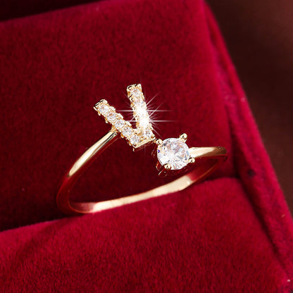Adjustable Initial Ring – Zircon 26-Letter Band
