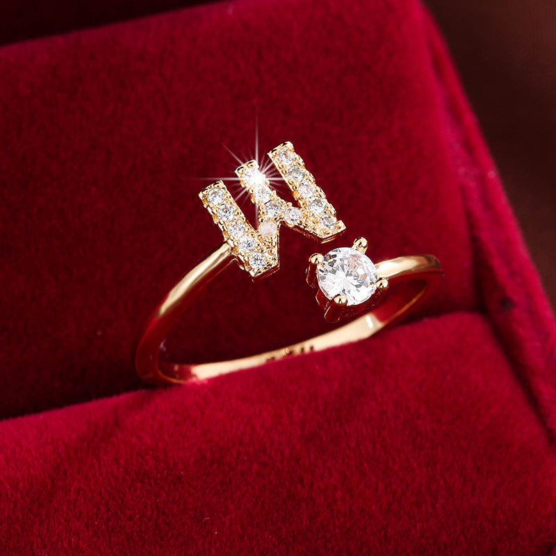 Adjustable Initial Ring – Zircon 26-Letter Band