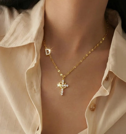 Crystal Initial Cross Necklace
