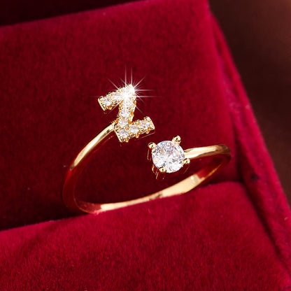 Adjustable Initial Ring – Zircon 26-Letter Band
