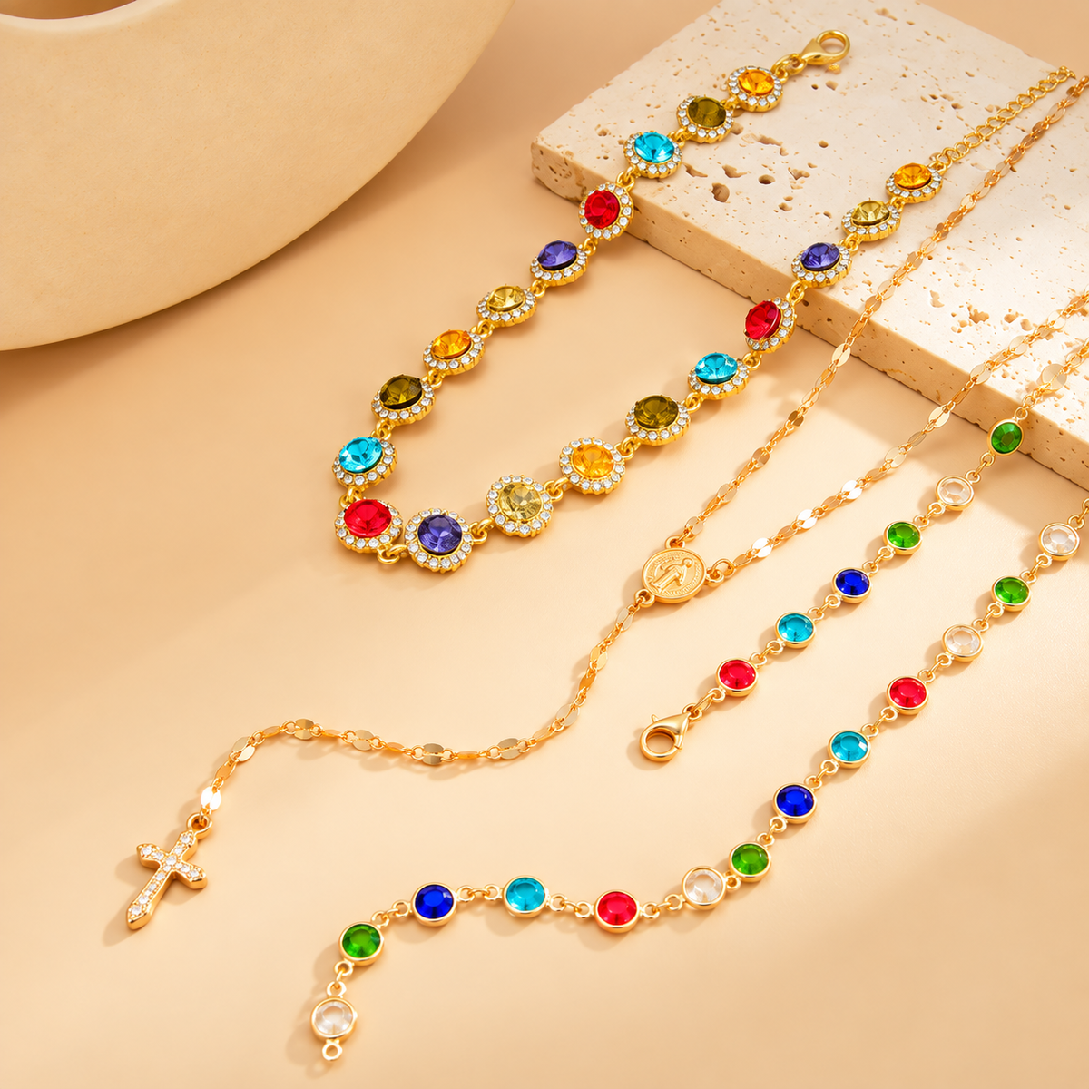 Boho Layered Crystal Pendant Necklace Set