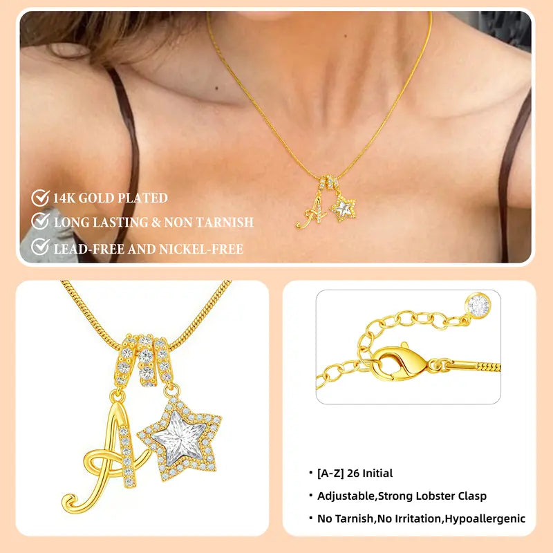 26-letter gold pendant with star decorations