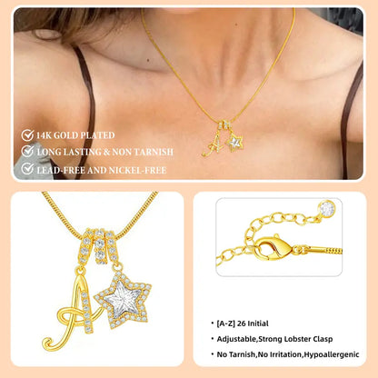 26-letter gold pendant with star decorations