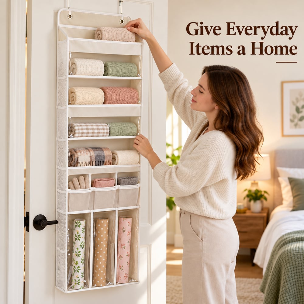 Over-Door Hanging Organizer with Clear-Front Compartments