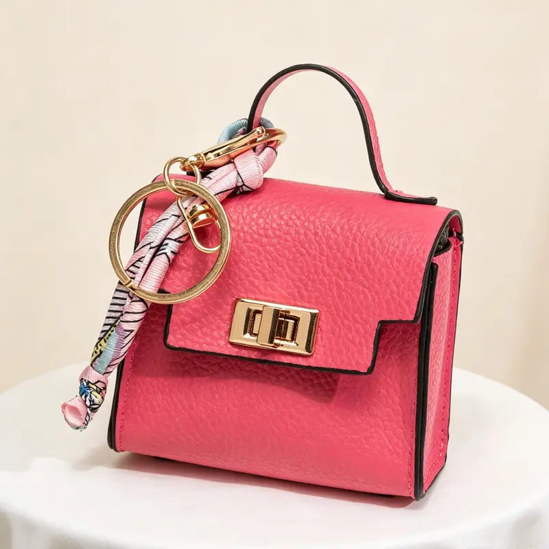 Mini Square Bag Pendant Keychain - High Quality Leather with Colorful Strap