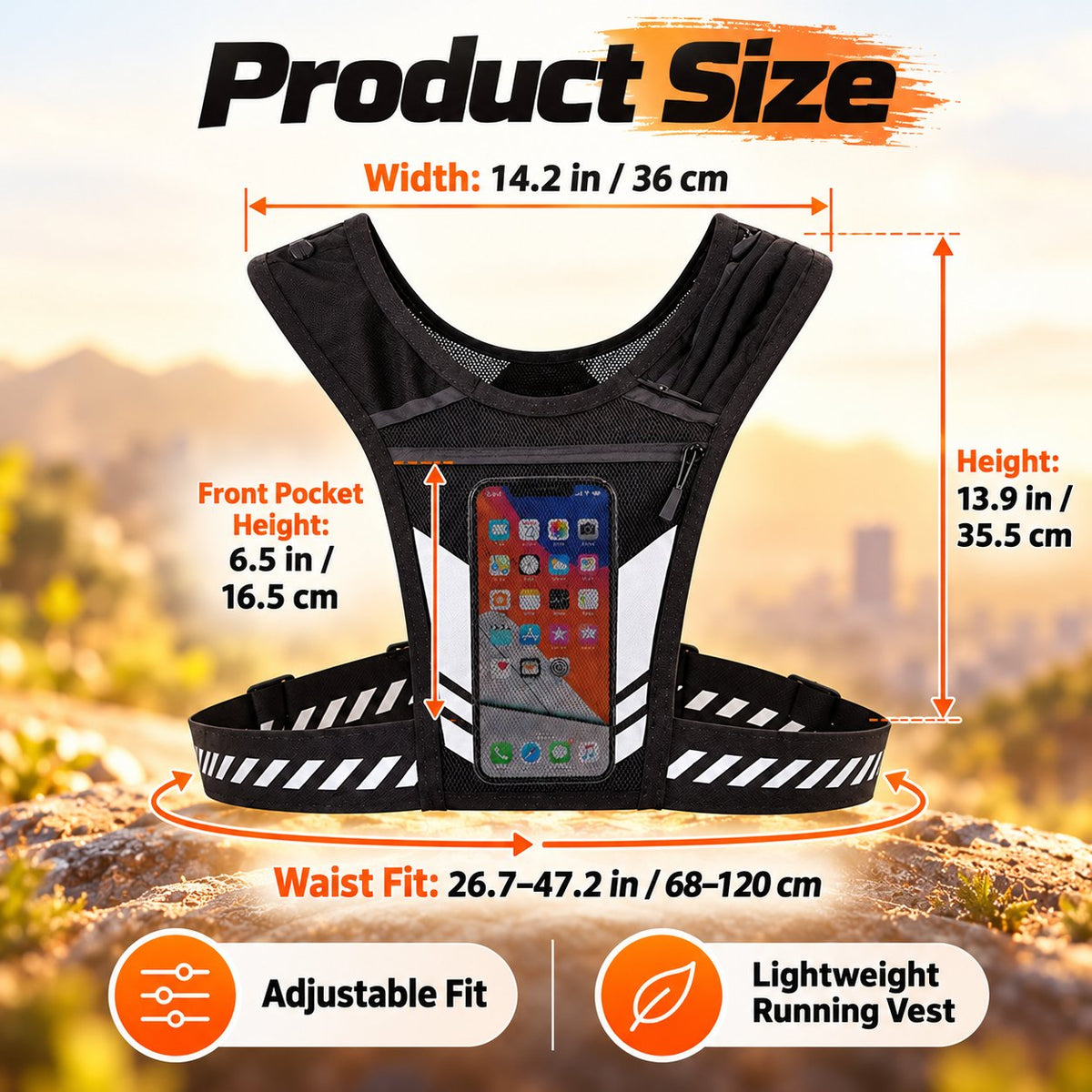 🏃 Lightweight Running Vest with Phone Pocket & Reflective Details