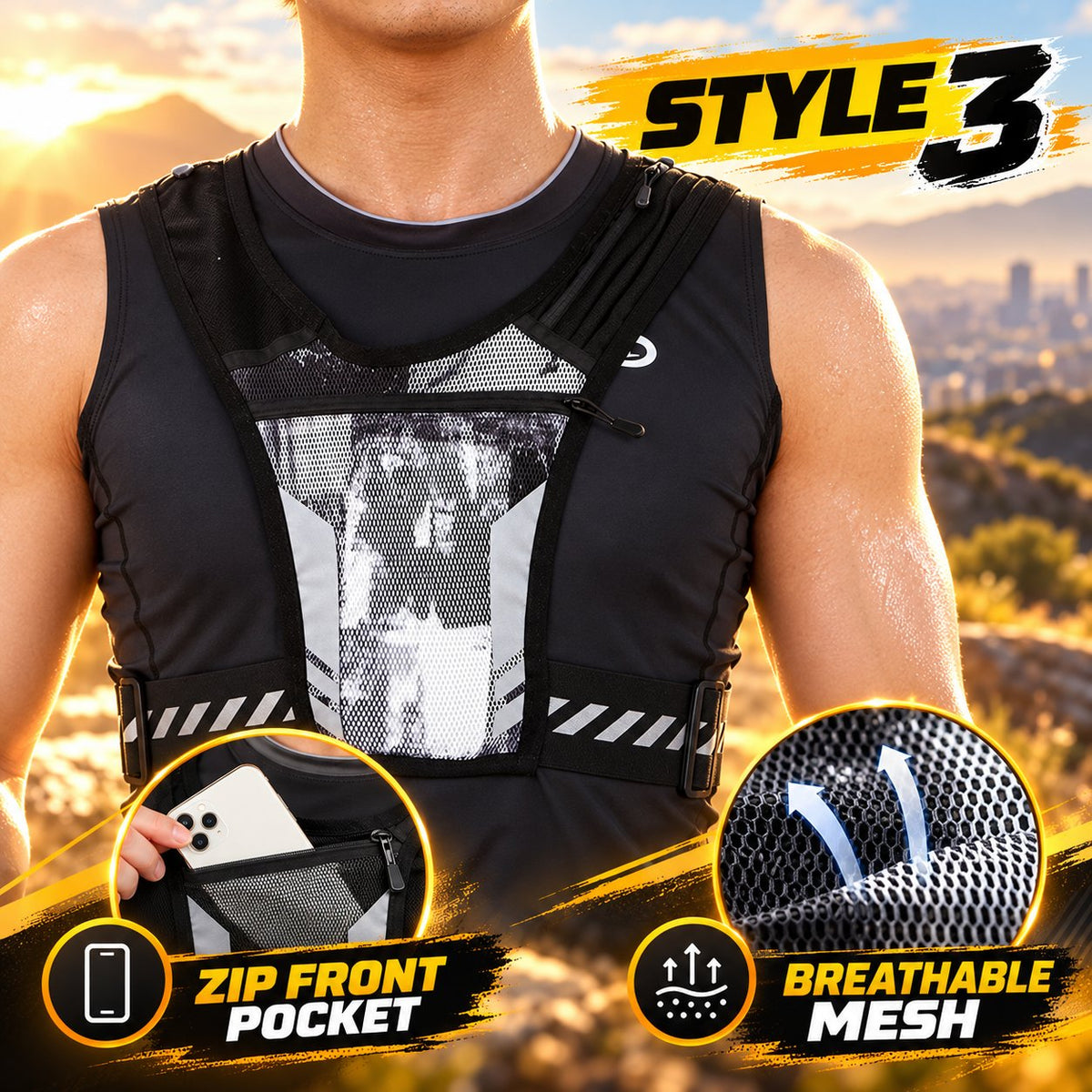 🏃 Lightweight Running Vest with Phone Pocket & Reflective Details
