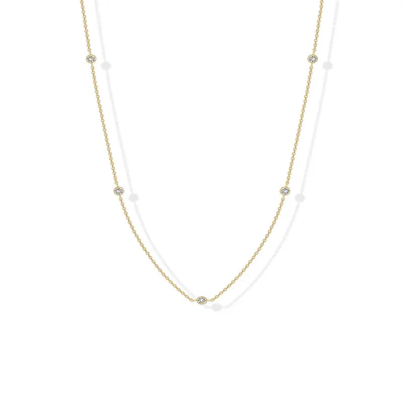 14K Gold Plated CZ Station Necklace