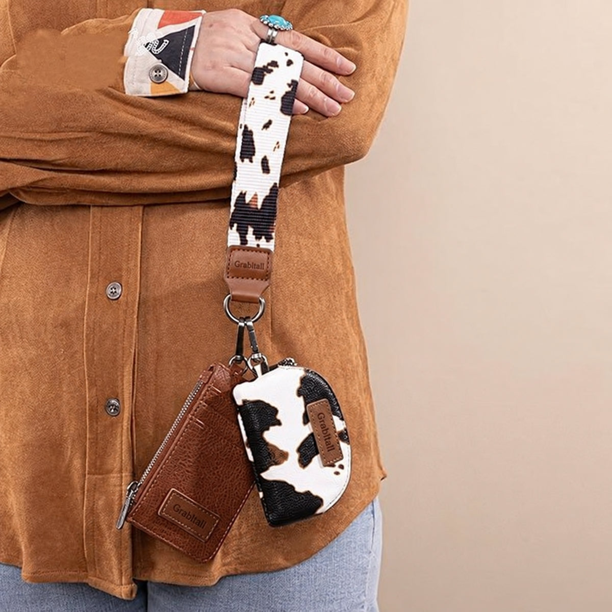 Leopard KeyChain Wristlet Wallets for Women Western Dual Pouch Card Holder Wallet With Zipper