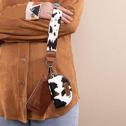 Leopard KeyChain Wristlet Wallets for Women Western Dual Pouch Card Holder Wallet With Zipper
