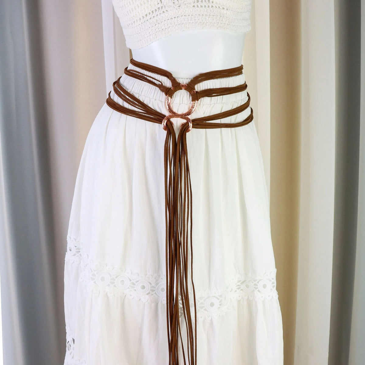 Medieval Viking Braided Leather Belt Set, with Ring Buckle & Tassel Decorations