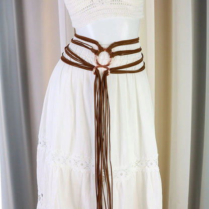 Medieval Viking Braided Leather Belt Set, with Ring Buckle & Tassel Decorations