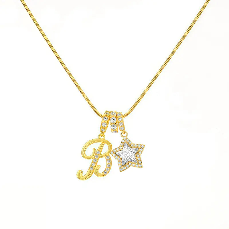 26-letter gold pendant with star decorations