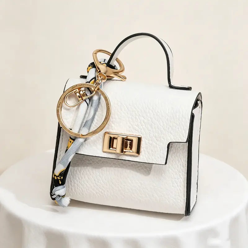 Mini Square Bag Pendant Keychain - High Quality Leather with Colorful Strap