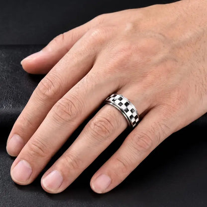 Checkered Spinner Ring – Stainless Steel Fidget Band