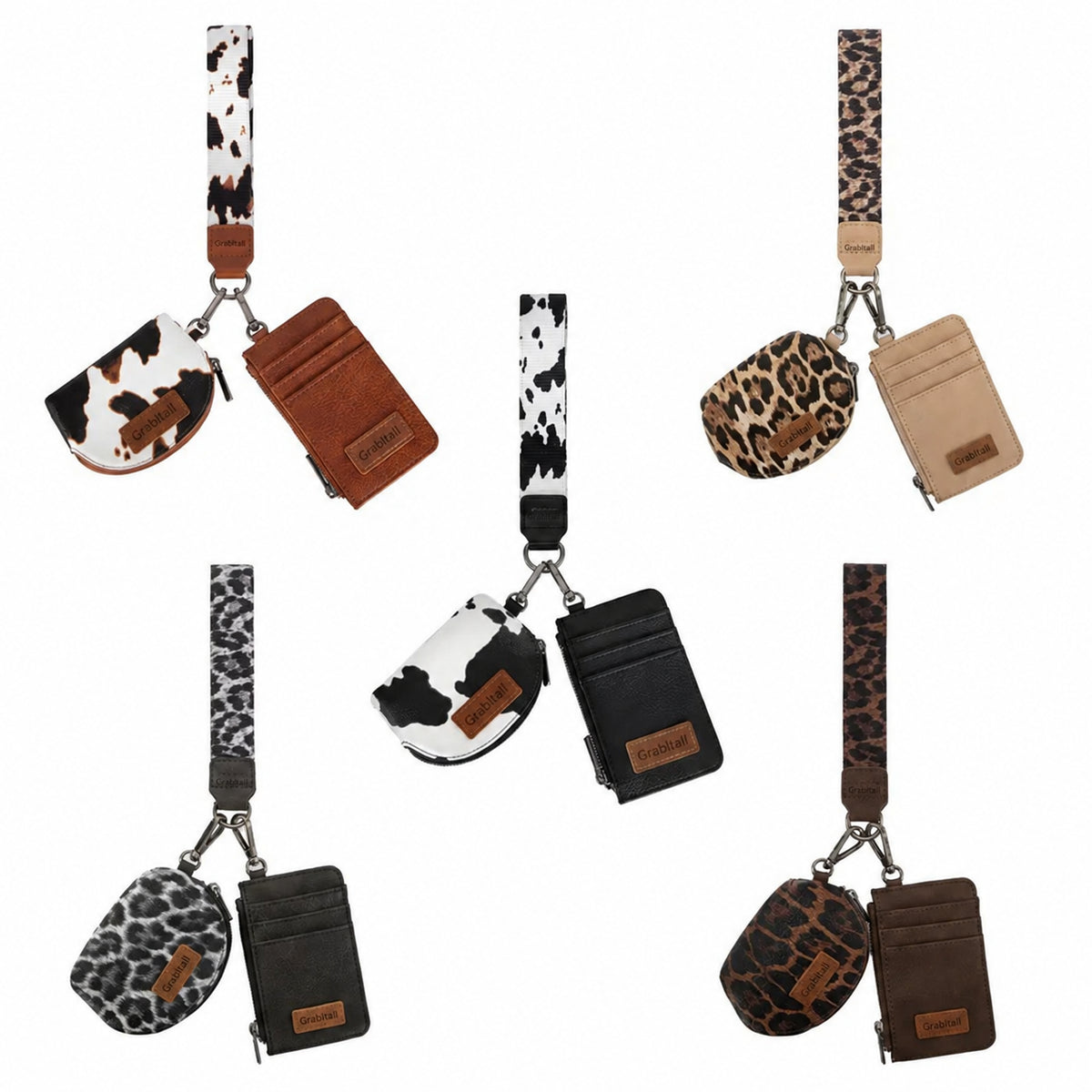 Leopard KeyChain Wristlet Wallets for Women Western Dual Pouch Card Holder Wallet With Zipper