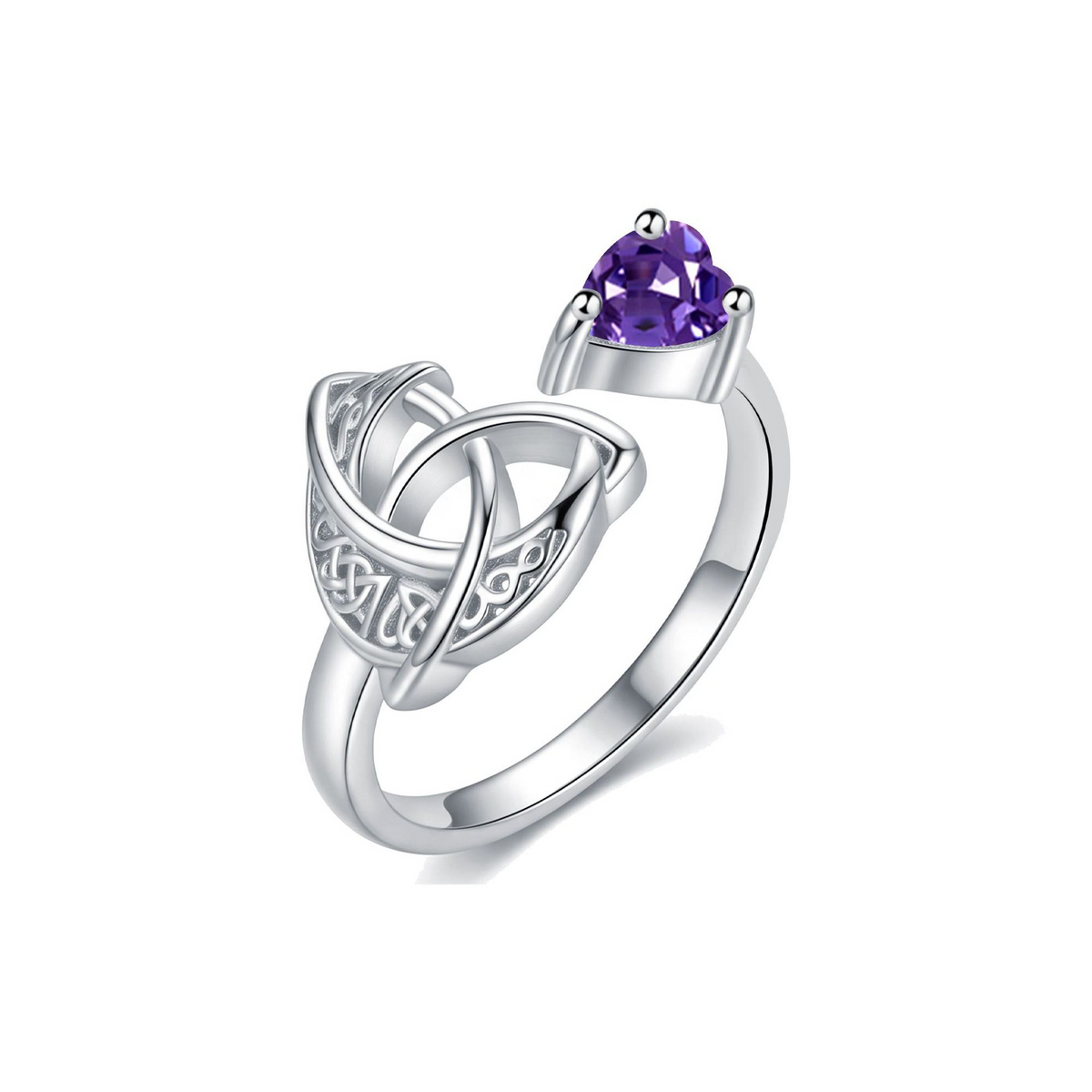 925 Sterling Silver Celtic Heart Birthstone Ring