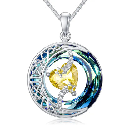 925 Sterling Silver Moon & Star Birthstone Necklace
