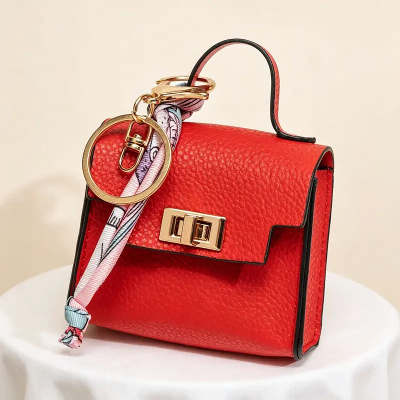 Mini Square Bag Pendant Keychain - High Quality Leather with Colorful Strap