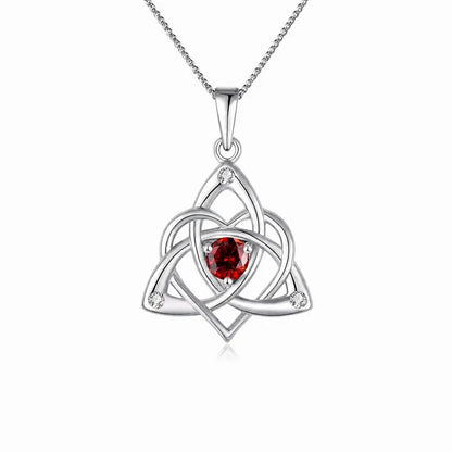 Celtic Birthstone Necklace for Women, Silver Plated Copper Triquetra Celtic Knot Heart Pendant with 12 Birthstone Options