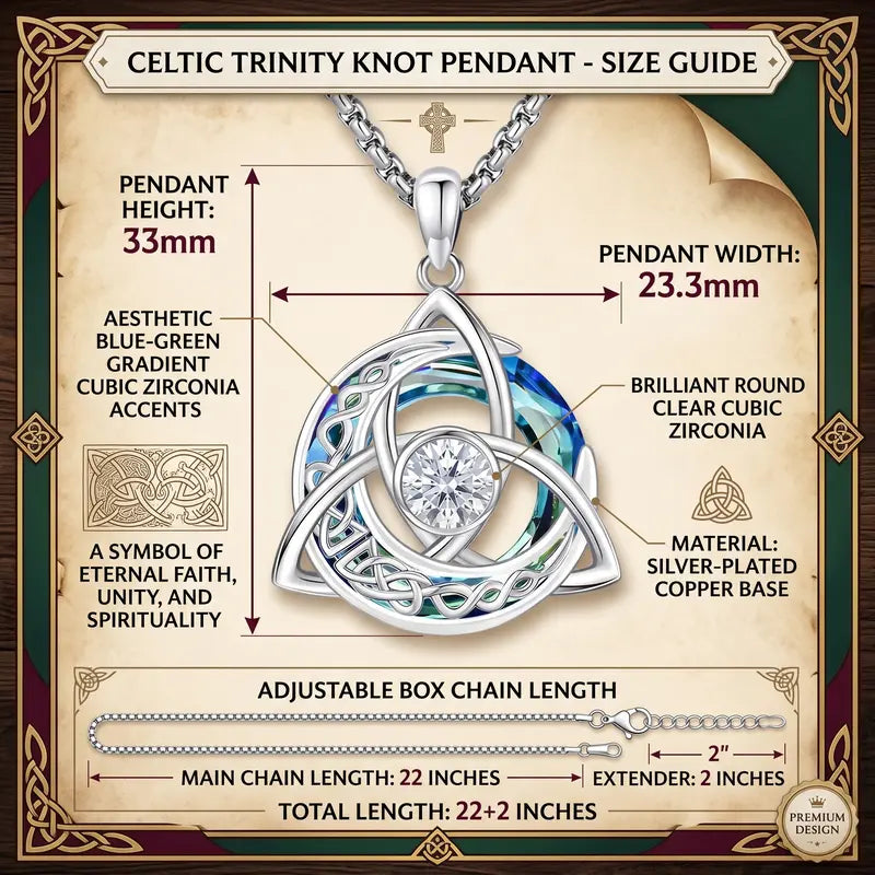 Celtic Birthstone Necklace – Trinity Knot Crescent Moon Pendant for Women