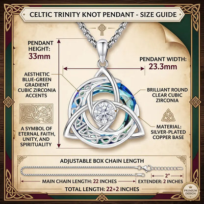 Celtic Birthstone Necklace – Trinity Knot Crescent Moon Pendant for Women
