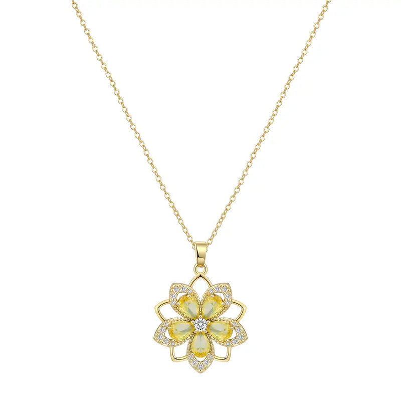 Rotating Birthstone Flower Necklace