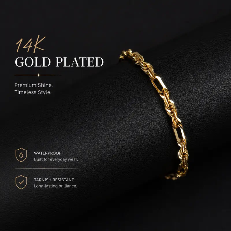 14K Gold-Plated Diamond-Cut Rope Chain Bracelet