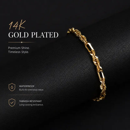 14K Gold-Plated Diamond-Cut Rope Chain Bracelet