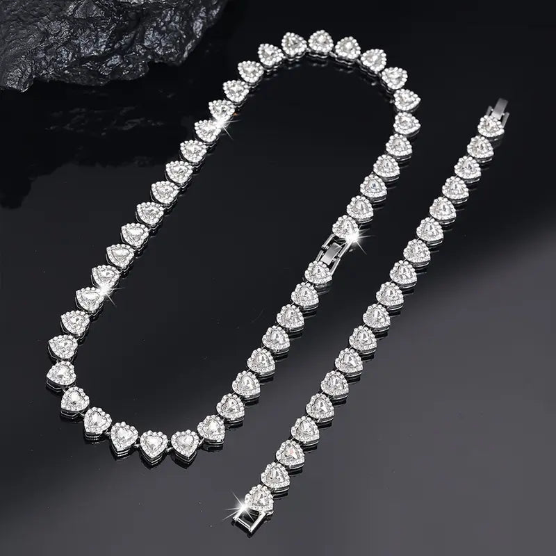 2pcs Heart-Shaped Cuban Chain Necklace Set