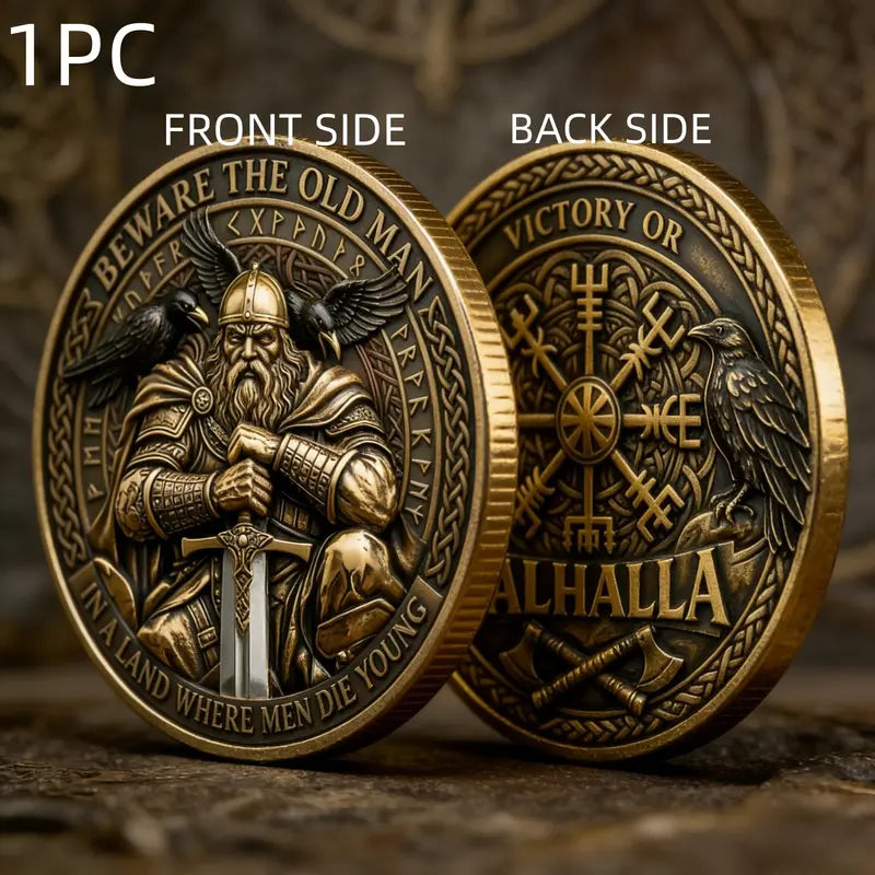 1PC Viking Glory Theme Commemorative Coin, Alloy 3D Relief Collectible Medal