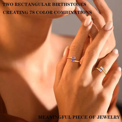 14K Gold Plated Adjustable Emerald Birthstone Ring｜Personalized Double Birthstone Ring