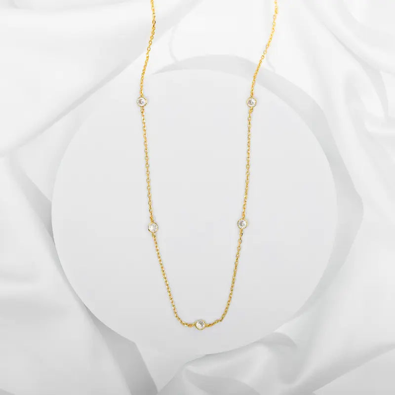 14K Gold Plated CZ Station Necklace