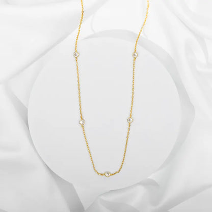 14K Gold Plated CZ Station Necklace