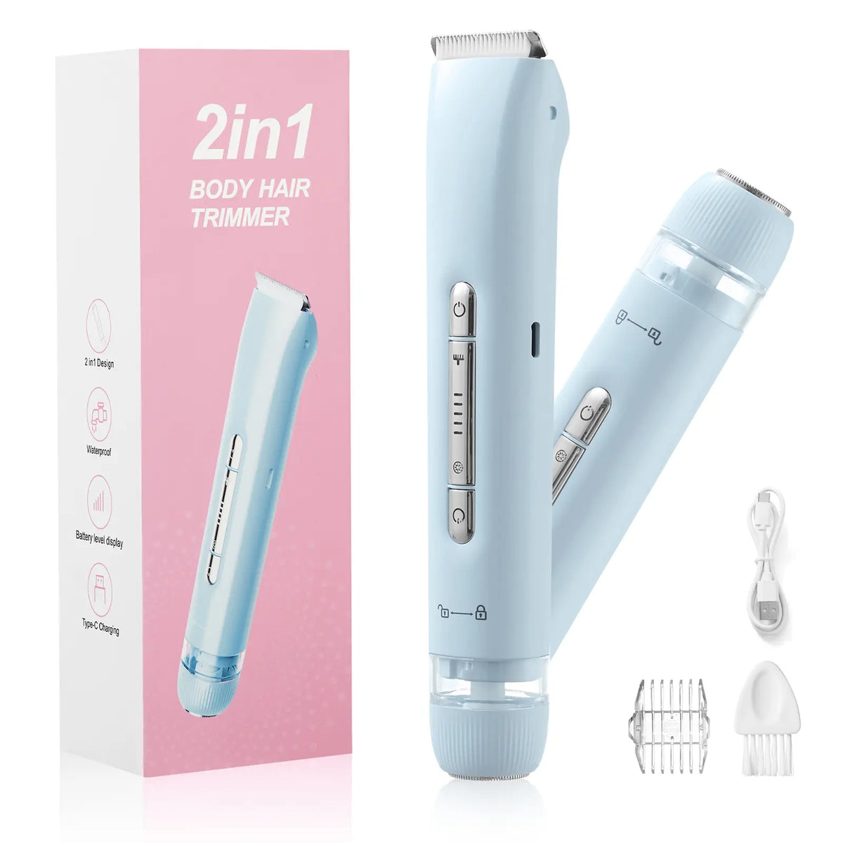 2-in-1 Waterproof Rechargeable Bikini Trimmer