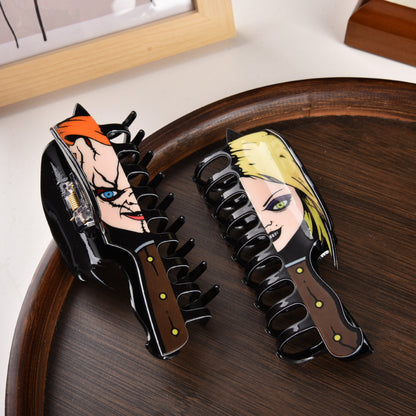 Fun Horror Character Double-Sided Plastic Claw Hair Clips - Halloween Hair Accessories for Women & Men, FallFreshness, Bold Designs for Daily Wear