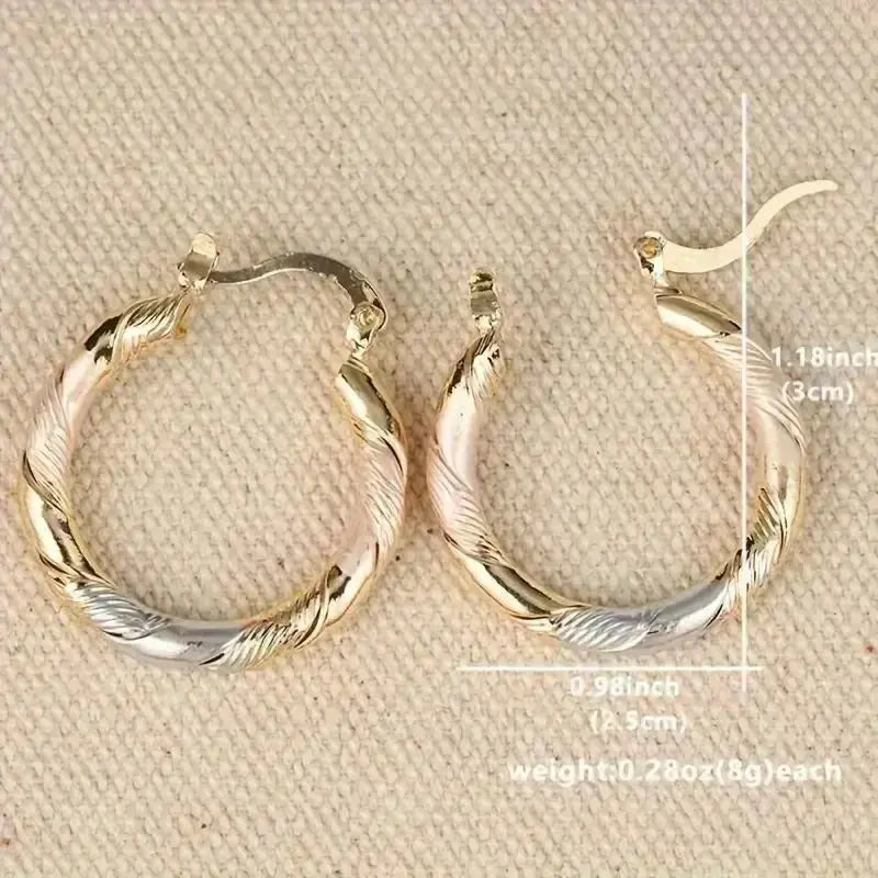 2 Pairs 14K Gold Plated Twisted Round Hoop Earrings