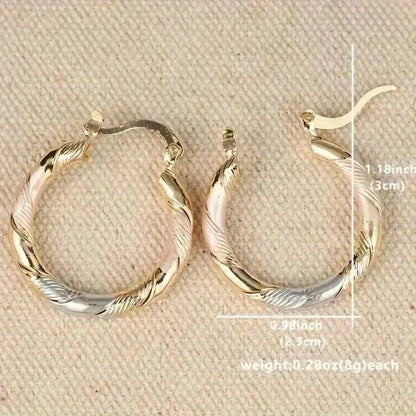 2 Pairs 14K Gold Plated Twisted Round Hoop Earrings