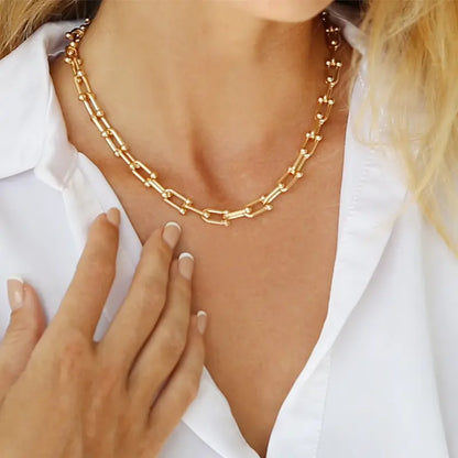 14K Gold Plated Chunky Bamboo Link Necklace