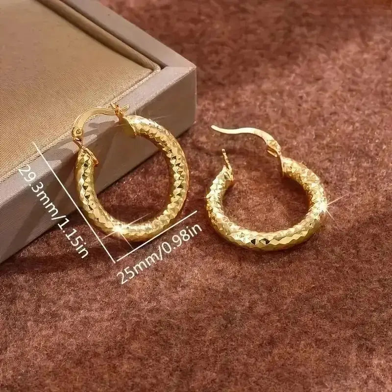 2 Pairs 14K Gold Plated Twisted Round Hoop Earrings