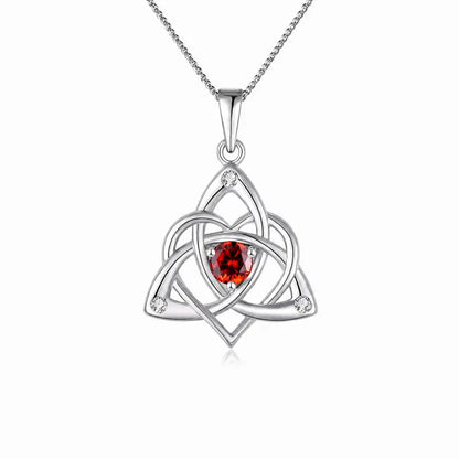 Celtic Birthstone Necklace for Women, Silver Plated Copper Triquetra Celtic Knot Heart Pendant with 12 Birthstone Options