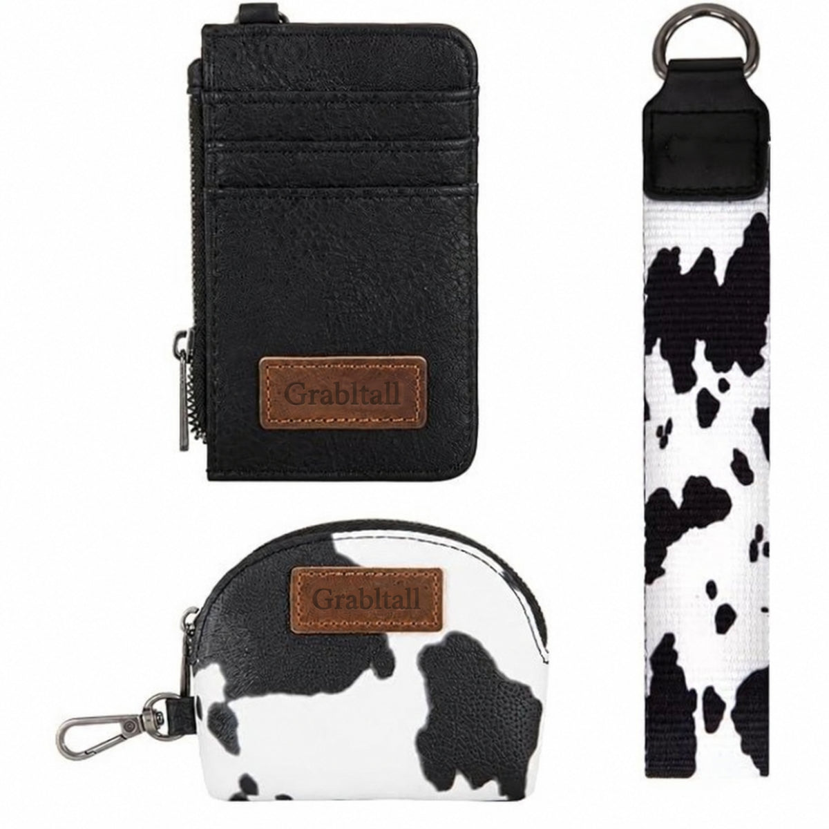 Leopard KeyChain Wristlet Wallets for Women Western Dual Pouch Card Holder Wallet With Zipper