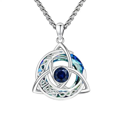 Celtic Birthstone Necklace – Trinity Knot Crescent Moon Pendant for Women