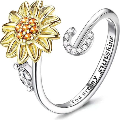 You Are My Sunshine Spinner Ring – Floral Gemstone A-Z Initial Ring