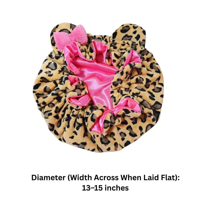 Women’s Plush Leopard Satin Double-Layer Sleeping Bonnet