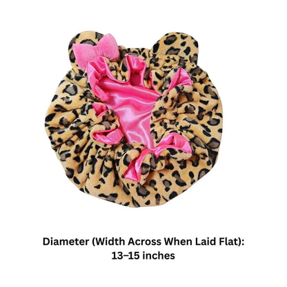 Women’s Plush Leopard Satin Double-Layer Sleeping Bonnet